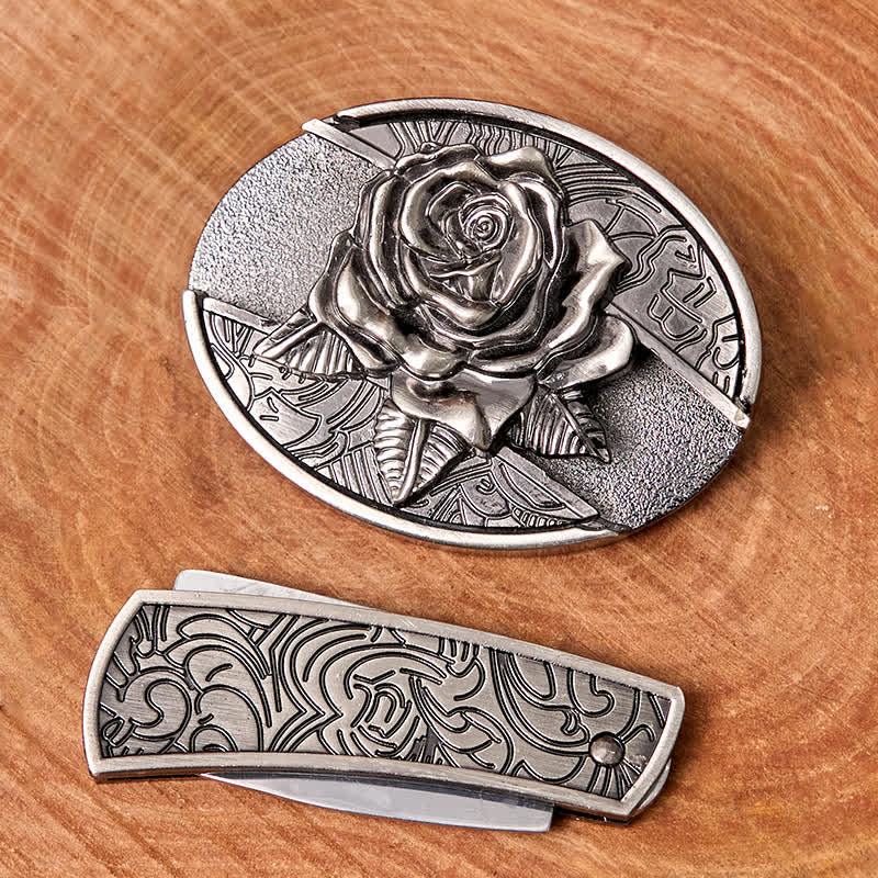 Cinturón de cuero con cuchillo plegable oculto estilo Western Rose para hombre - image 2