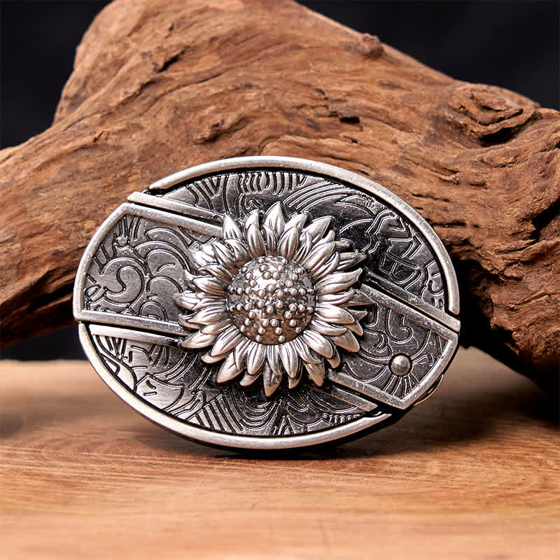 Cinturón de cuero con cuchillo plegable oculto de girasol para hombre - Girasol - Sin cinturón - Cinturón no incluido - image 0