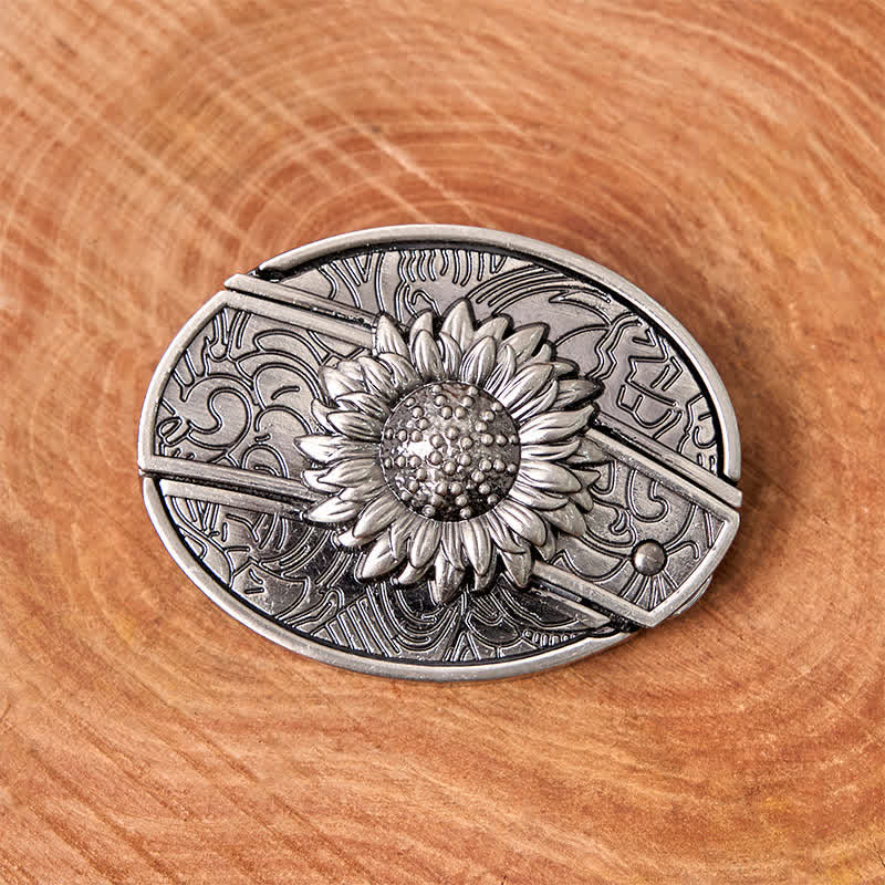 Cinturón de cuero con cuchillo plegable oculto de girasol para hombre - image 3