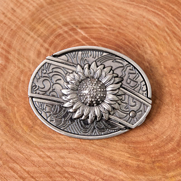 Cinturón de cuero con cuchillo plegable oculto de girasol para hombre - image 3