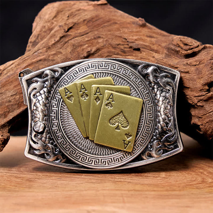 Cinturón de cuero con navaja plegable oculta para hombre, hecho a mano con póker dorado - Póker de oro - Sin cinturón - Cinturón no incluido - image 0