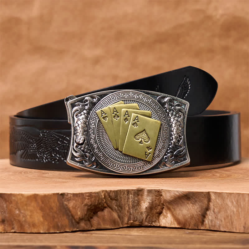 Cinturón de cuero con navaja plegable oculta para hombre, hecho a mano con póker dorado - Póker de oro - Cinturón de águila negra en relieve - 42 - image 8