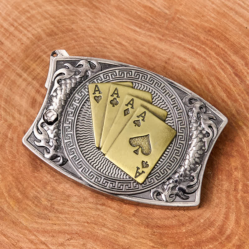 Cinturón de cuero con navaja plegable oculta para hombre, hecho a mano con póker dorado - image 2