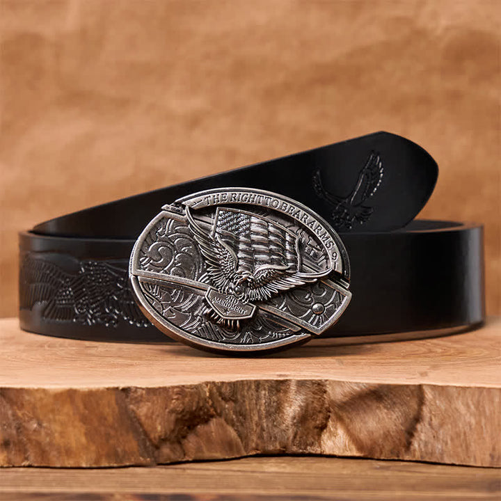 Cinturón de cuero con cuchillo plegable oculto con bandera de EE. UU. y águila para hombre - Águila - Cinturón de águila negra en relieve - 42 - image 10