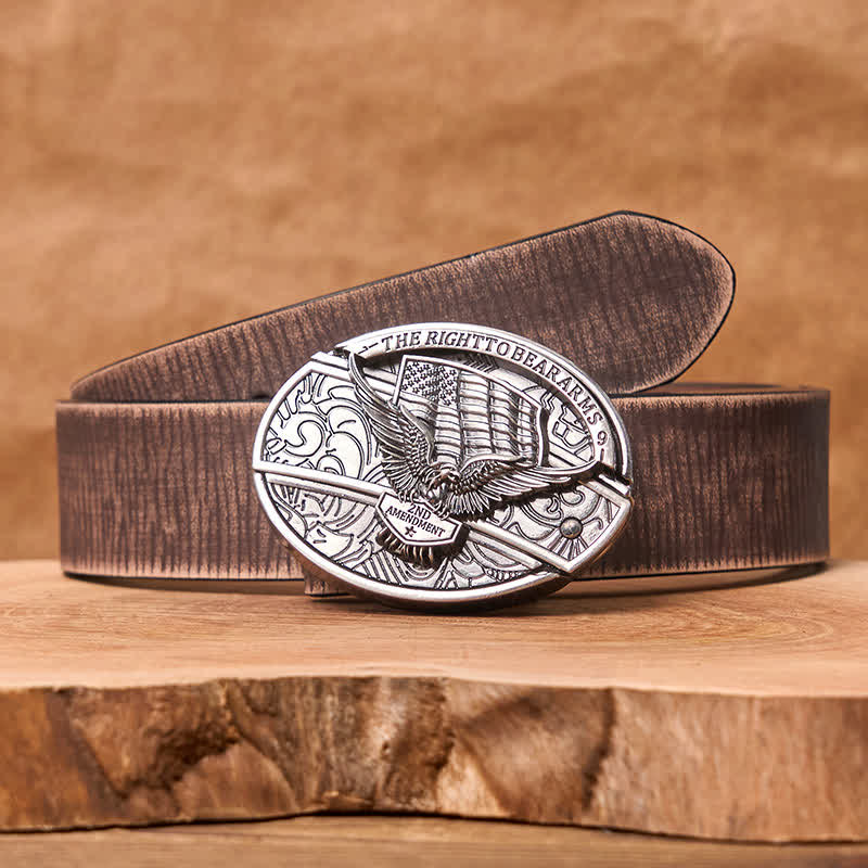 Cinturón de cuero con cuchillo plegable oculto con bandera de EE. UU. y águila para hombre - Águila - Cinturón marrón desgastado - 42 - image 12