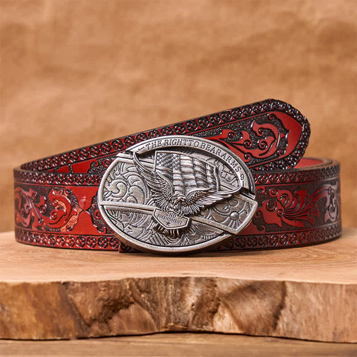 Cinturón de cuero con cuchillo plegable oculto con bandera de EE. UU. y águila para hombre - Águila - Cinturón tallado marrón - 42 - image 11