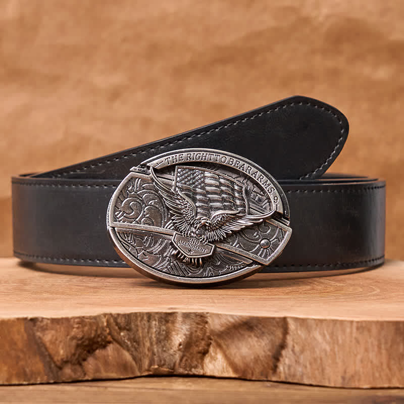 Cinturón de cuero con cuchillo plegable oculto con bandera de EE. UU. y águila para hombre - Águila - Cinturón de PU negro - 42 - image 8