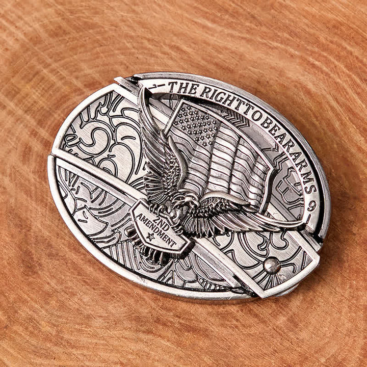 Cinturón de cuero con cuchillo plegable oculto con bandera de EE. UU. y águila para hombre - image 5