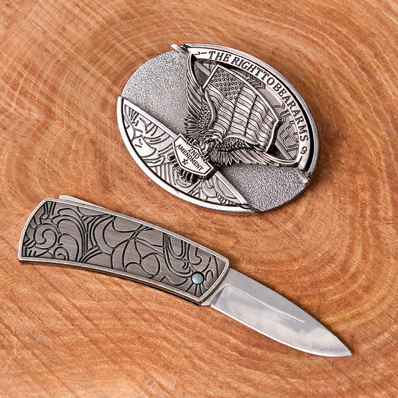 Cinturón de cuero con cuchillo plegable oculto con bandera de EE. UU. y águila para hombre - image 1