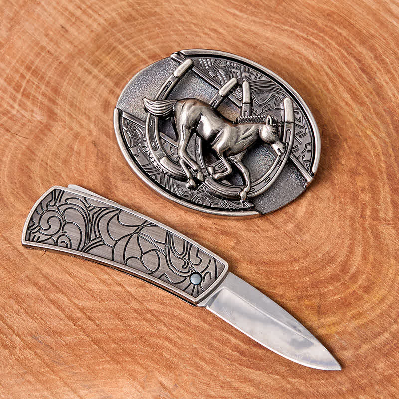 Cinturón de cuero con cuchillo plegable oculto para montar a caballo al galope, hecho a mano por hombres - image 1