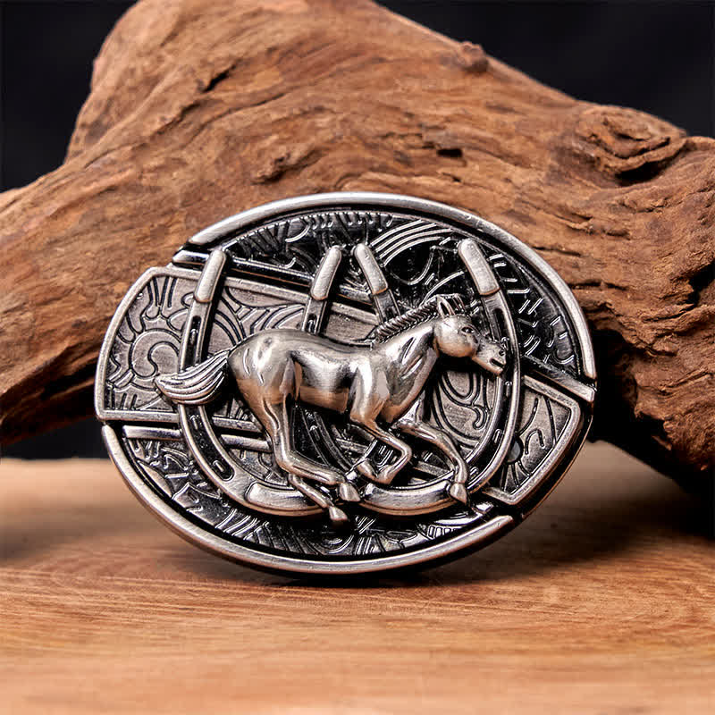 Cinturón de cuero con cuchillo plegable oculto para montar a caballo al galope, hecho a mano por hombres - Caballo al galope - Sin cinturón - Cinturón no incluido - image 0