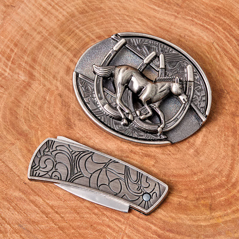 Cinturón de cuero con cuchillo plegable oculto para montar a caballo al galope, hecho a mano por hombres - image 3