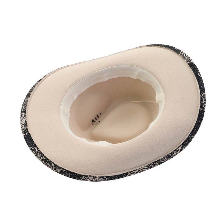 Sombrero de vaquero con correa étnica y decoración de plumas de margarita en dos tonos