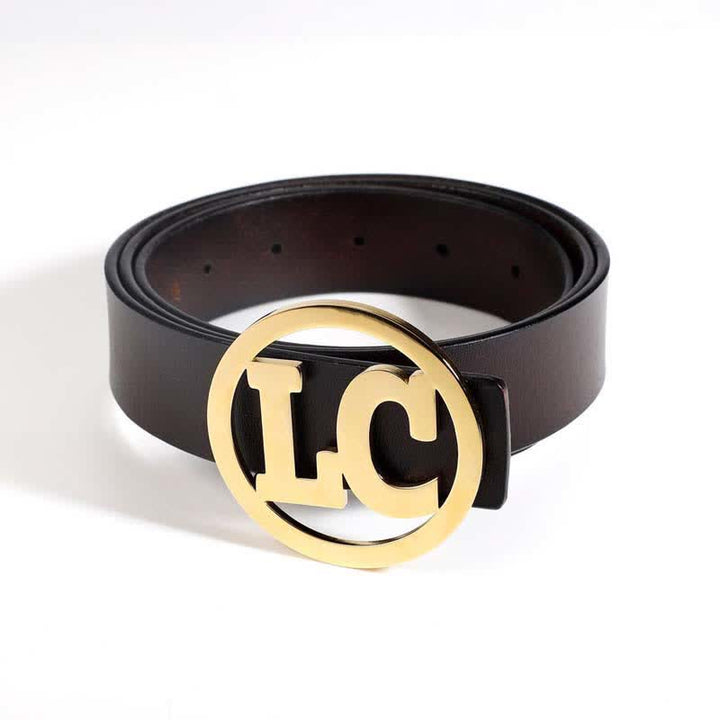Cinturón de cuero con hebilla DIY, nombre personalizado redondo de 2 letras