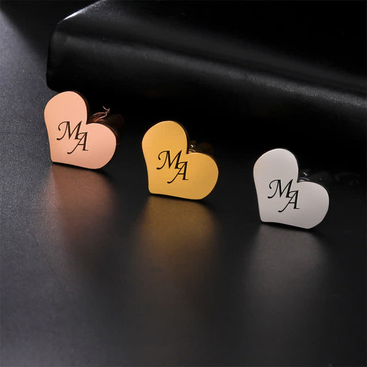 1 par de gemelos de traje con letras personalizadas con láser, cuadrados, redondos y en forma de corazón