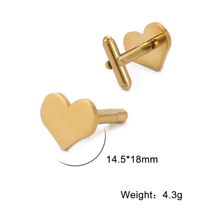 1 par de gemelos de traje con letras personalizadas con láser, cuadrados, redondos y en forma de corazón
