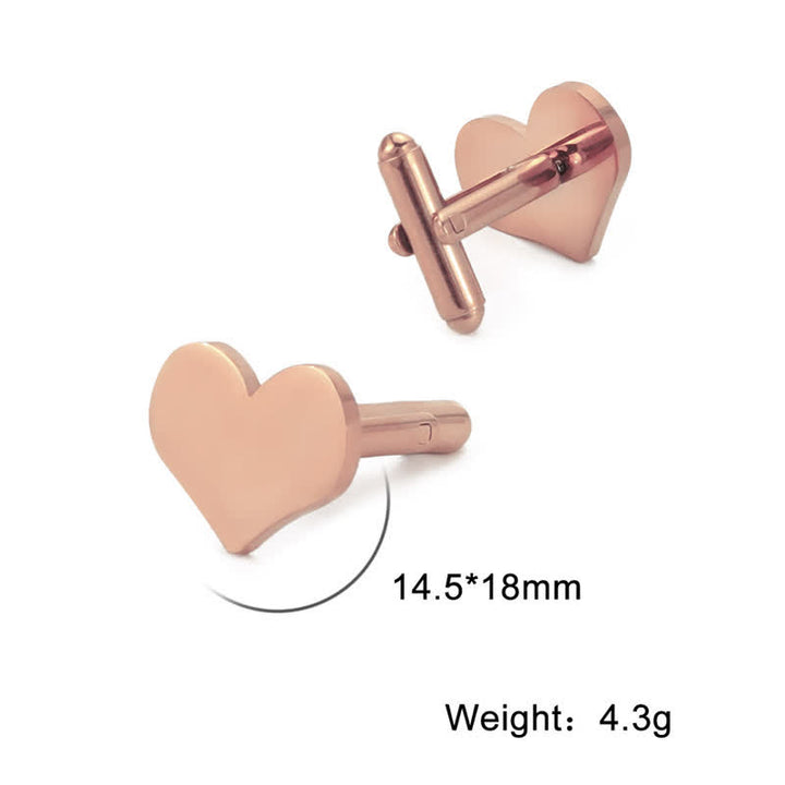 1 par de gemelos de traje con letras personalizadas con láser, cuadrados, redondos y en forma de corazón