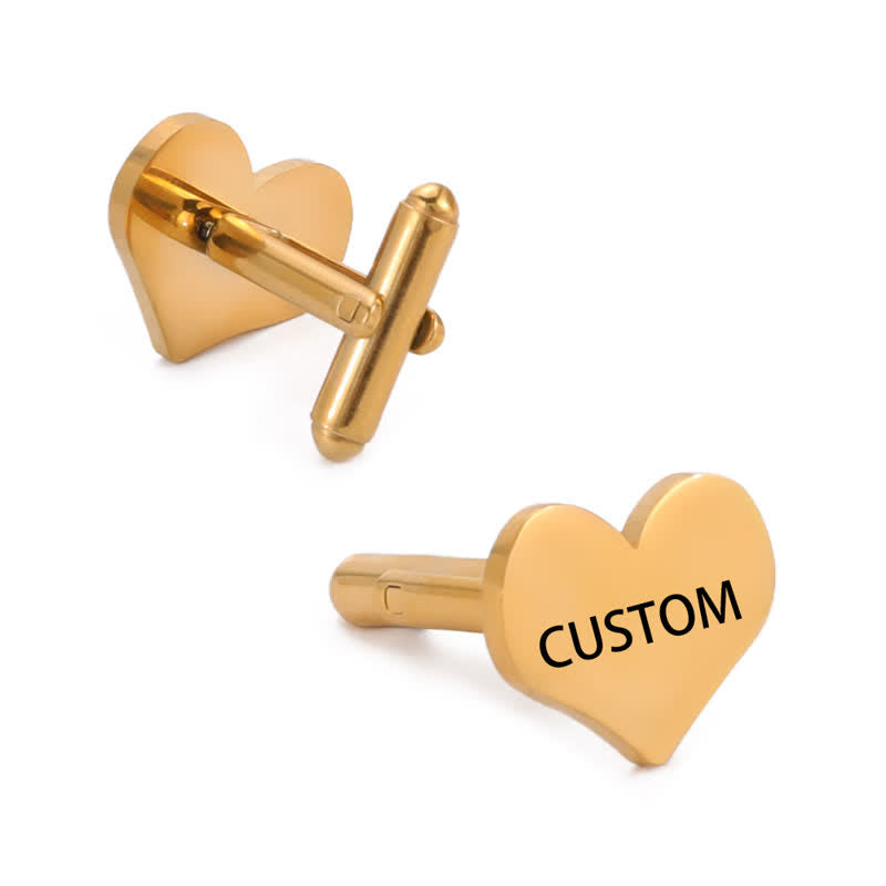 1 par de gemelos de traje con letras personalizadas con láser, cuadrados, redondos y en forma de corazón