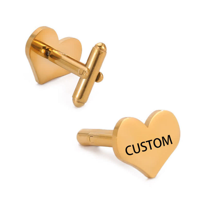 1 par de gemelos de traje con letras personalizadas con láser, cuadrados, redondos y en forma de corazón