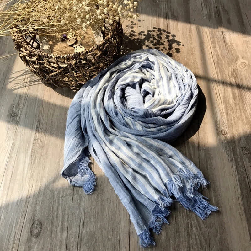 Bufanda artística plisada de mezcla de algodón fino con estampado de rayas clásicas