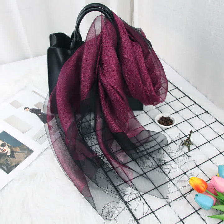 Bufanda de seda de organza con borlas brillantes y doble capa para mujer
