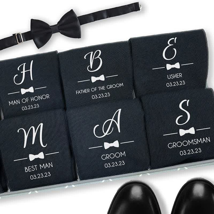 Calcetines negros personalizados para padrinos de boda con nombre para hombre