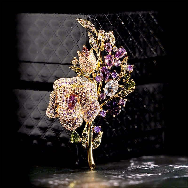 Broche de circonita con ramo de flores rosas para mujer