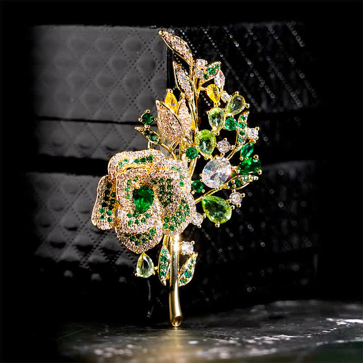 Broche de circonita con ramo de flores rosas para mujer