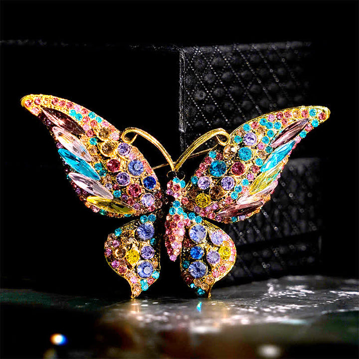 Broche de mariposa de cristal vintage para mujer