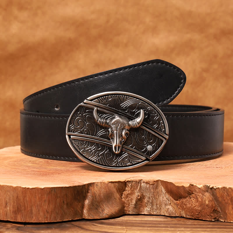 Cinturón de cuero con cuchillo plegable oculto de toro Longhorn para hombre