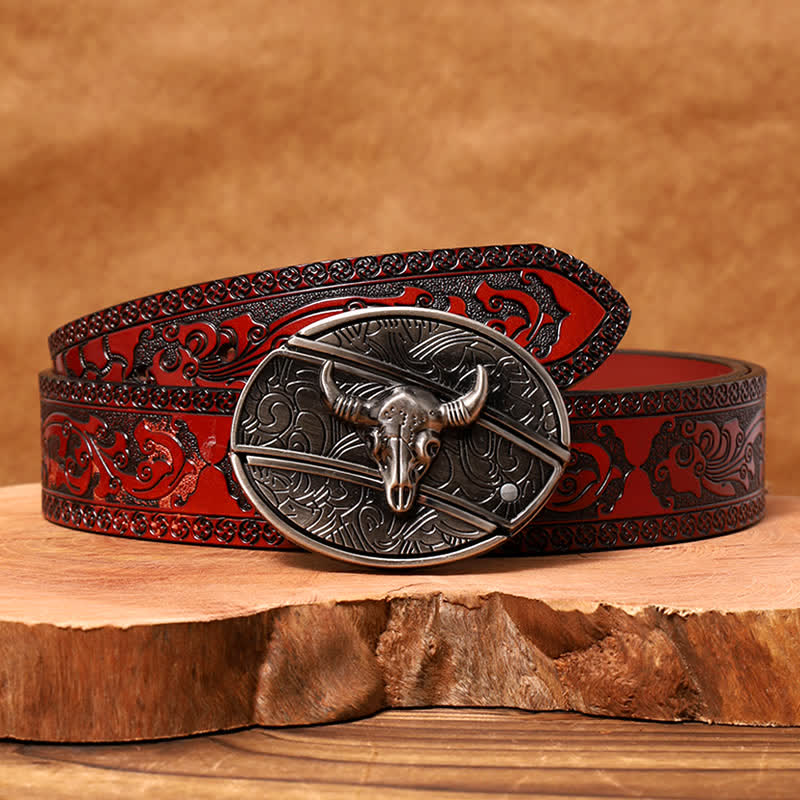 Cinturón de cuero con cuchillo plegable oculto de toro Longhorn para hombre