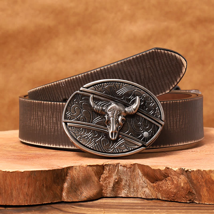 Cinturón de cuero con cuchillo plegable oculto de toro Longhorn para hombre