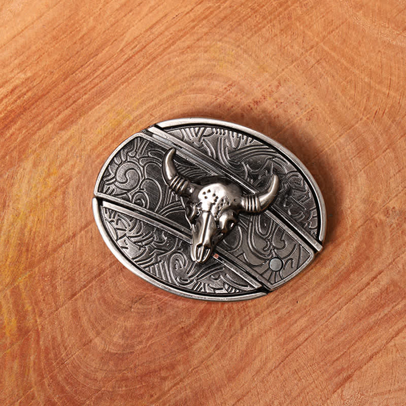 Cinturón de cuero con cuchillo plegable oculto de toro Longhorn para hombre