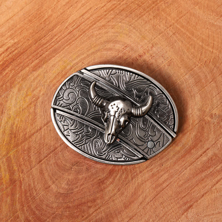 Cinturón de cuero con cuchillo plegable oculto de toro Longhorn para hombre