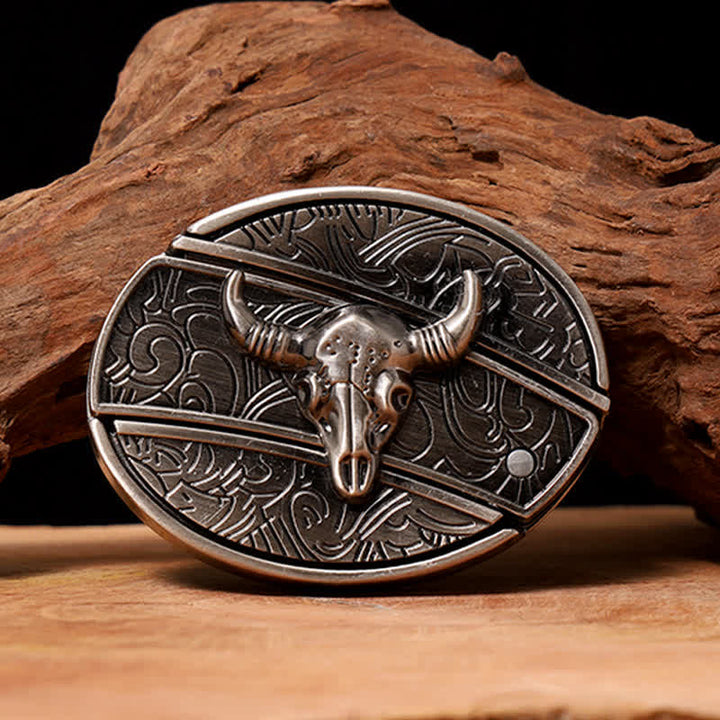 Cinturón de cuero con cuchillo plegable oculto de toro Longhorn para hombre