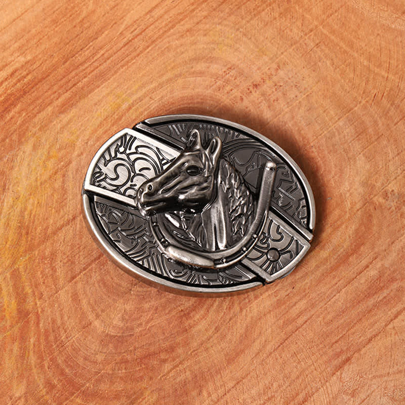 Cinturón de cuero con cuchillo plegable oculto con cabeza de caballo para hombre - image 4