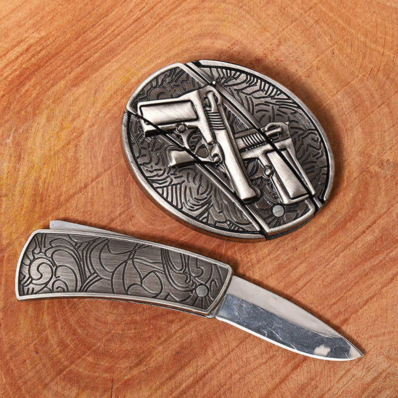 Cinturón de cuero con cuchillo plegable oculto de doble pistola para hombre - image 1