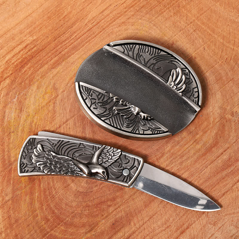 Cinturón de cuero con cuchillo plegable oculto Soaring Eagle para hombre - image 1