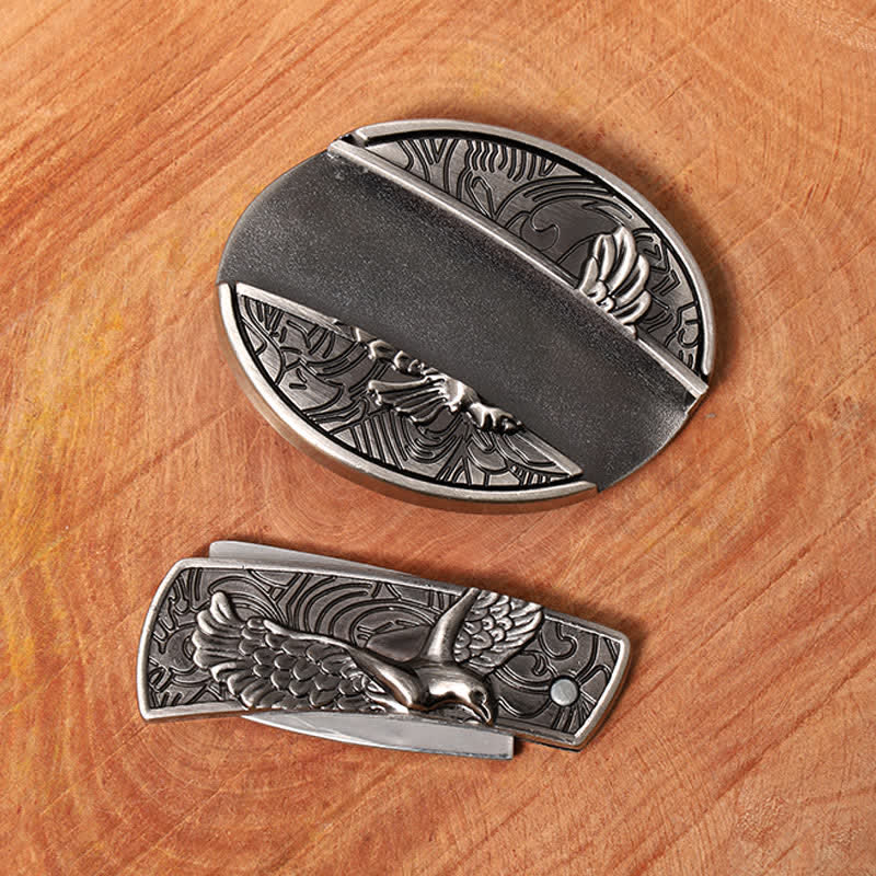 Cinturón de cuero con cuchillo plegable oculto Soaring Eagle para hombre - image 5