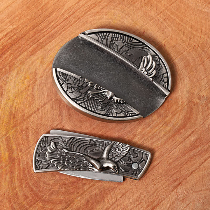 Cinturón de cuero con cuchillo plegable oculto Soaring Eagle para hombre - image 5