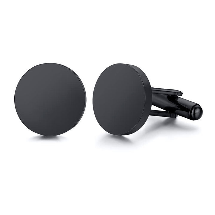 1 par de gemelos de traje redondos personalizados grabados con láser - Negro - Con caja de madera - image 2