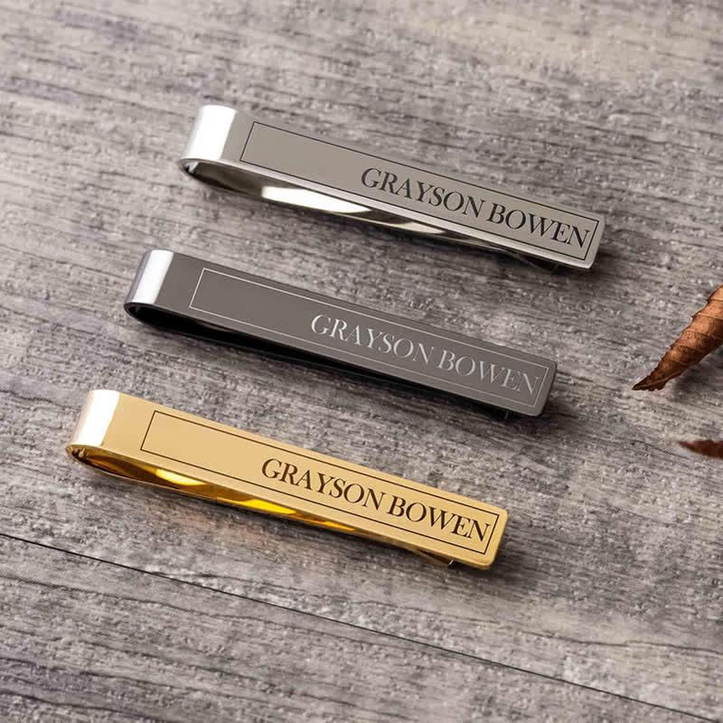 Juego de 1 par de gemelos y pasador de corbata de metal con nombre personalizado