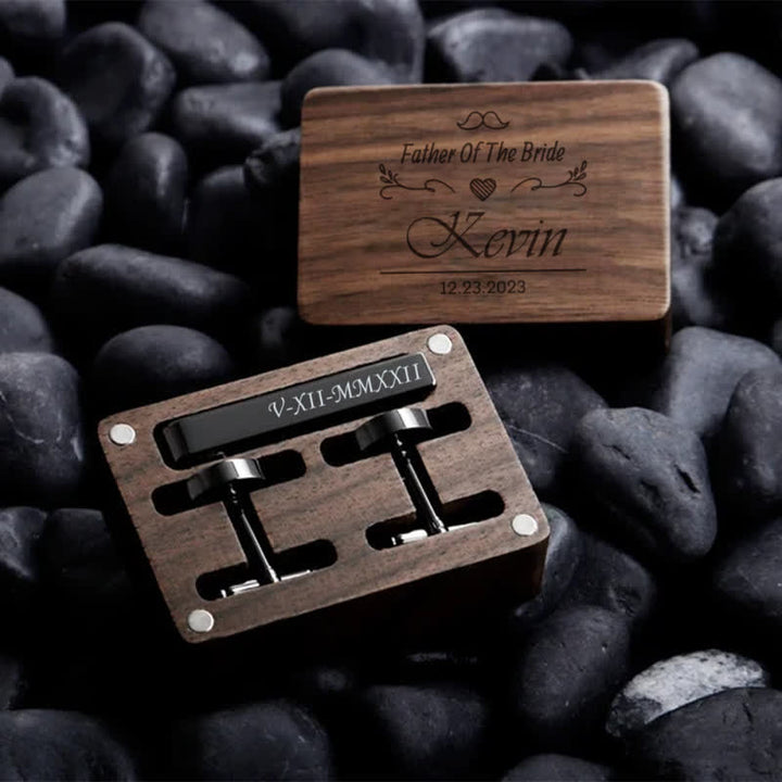 Juego de 1 par de gemelos y pasador de corbata de metal con nombre personalizado