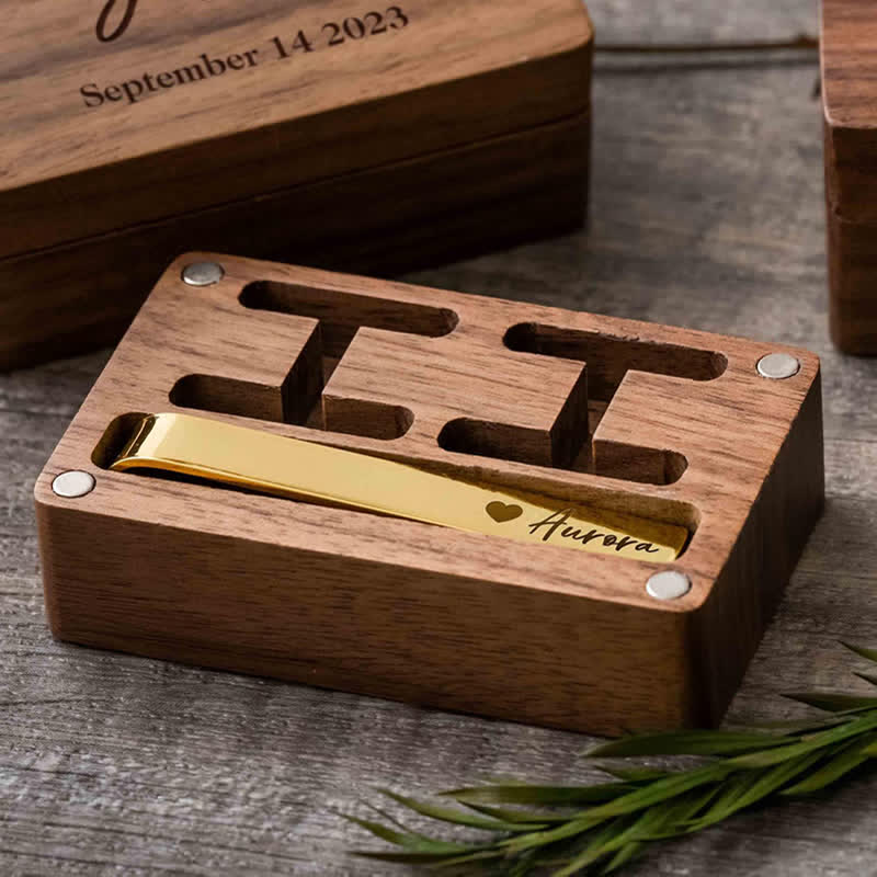 Juego de 1 par de gemelos y pasador de corbata de metal con nombre personalizado