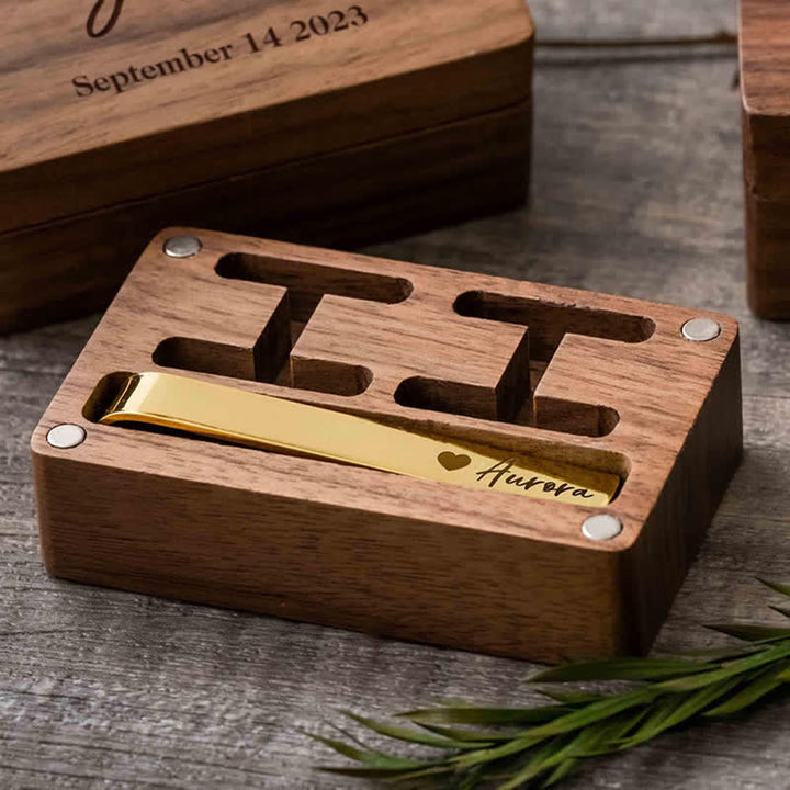 Juego de 1 par de gemelos y pasador de corbata de metal con nombre personalizado