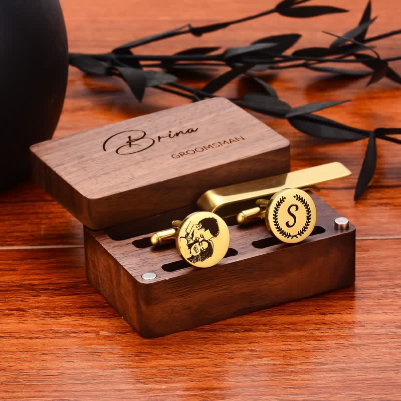 Juego de 1 par de gemelos y pasador de corbata de metal con nombre personalizado