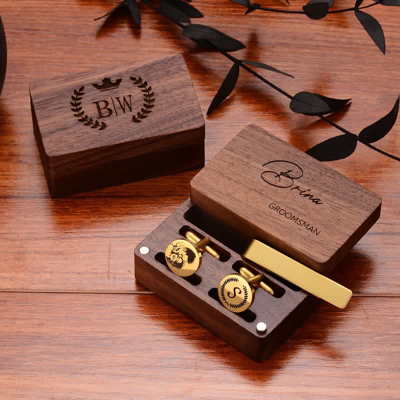 Juego de 1 par de gemelos y pasador de corbata de metal con nombre personalizado