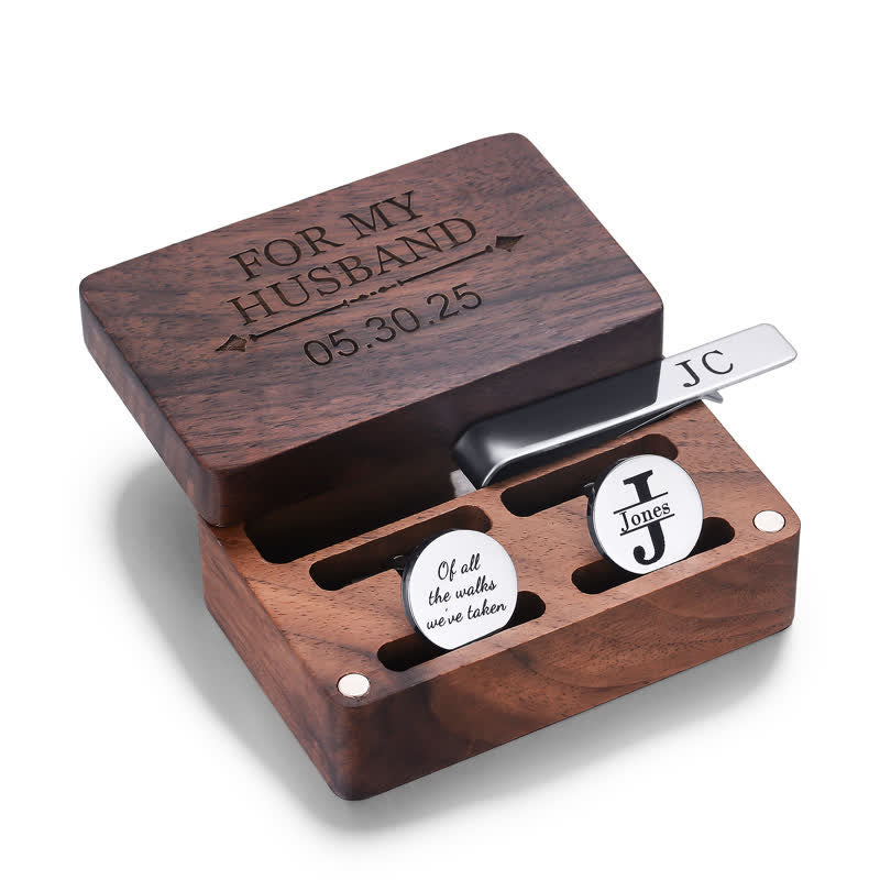 Juego de 1 par de gemelos y pasador de corbata de metal con nombre personalizado