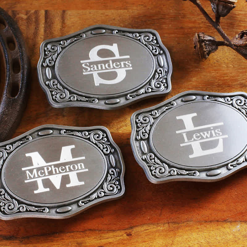 Cinturón de cuero con hebilla DIY y monograma personalizado en plata antigua - image 0