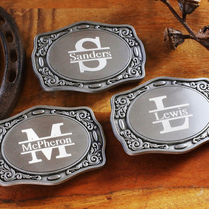 Cinturón de cuero con hebilla DIY y monograma personalizado en plata antigua - image 0